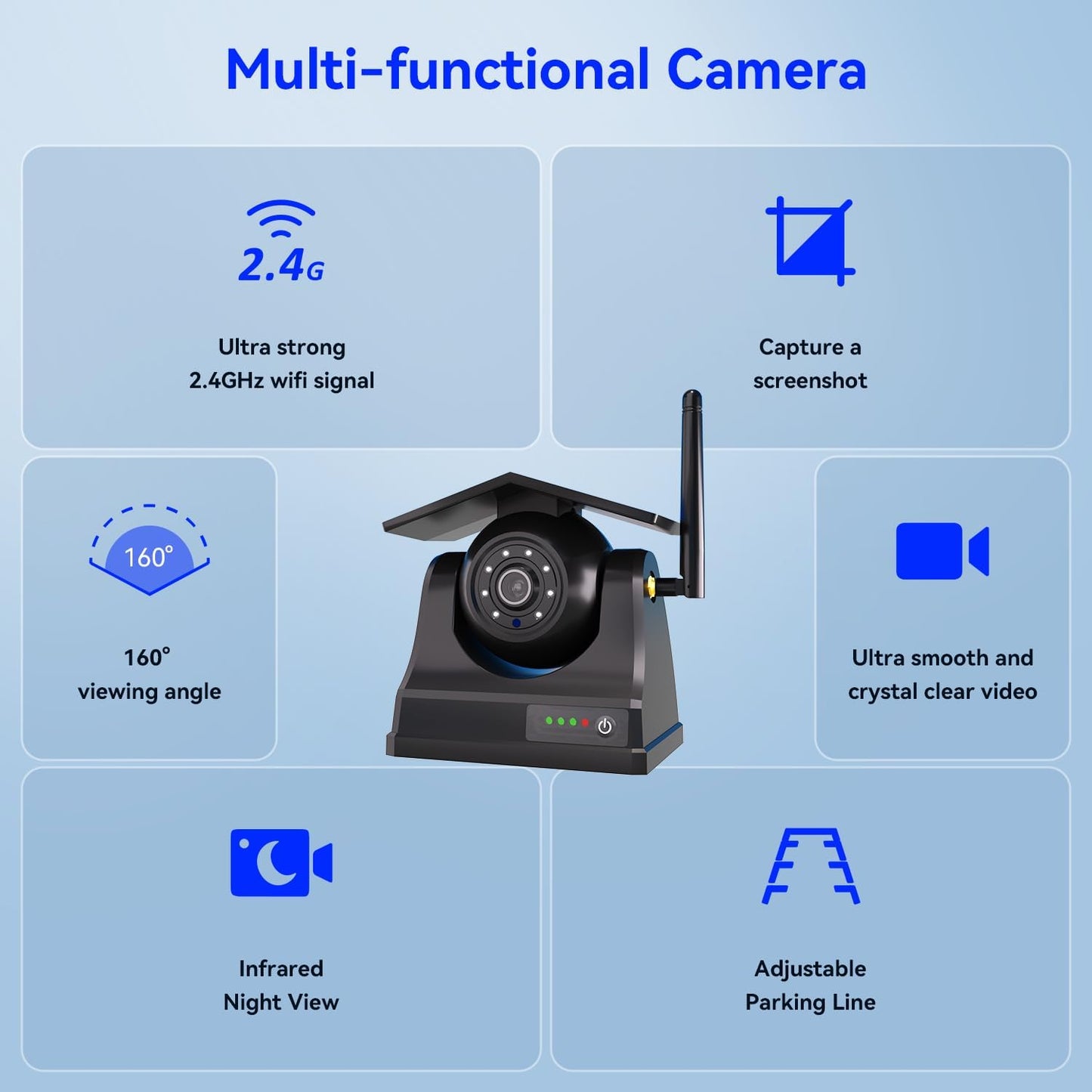 Magnetic Solar Wireless Backup Camera, 10000mAh Rechargeable Battery Powered Reversing Camera, 1-Min Easy Installation, App Control WiFi Backup Camera, for Trailer, RV, Truck, SUV, Van