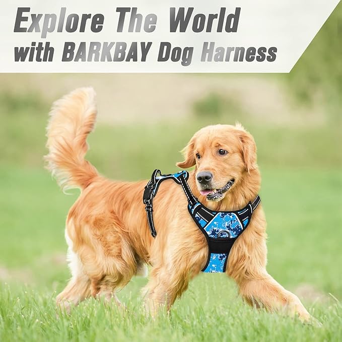 BARKBAY No Pull Dog Harness Front Clip Heavy Duty Reflective Easy Control Handle for Large Dog Walking(Blue camo,XL)