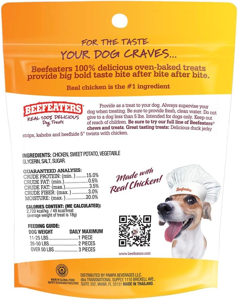 Beefeaters Sweet Potato Wrap with Chicken – Dog Treat. No Corn, Wheat, Soy or Gluten, Low Fat, Whole Muscle Jerky, Ideal for Training & Snacks