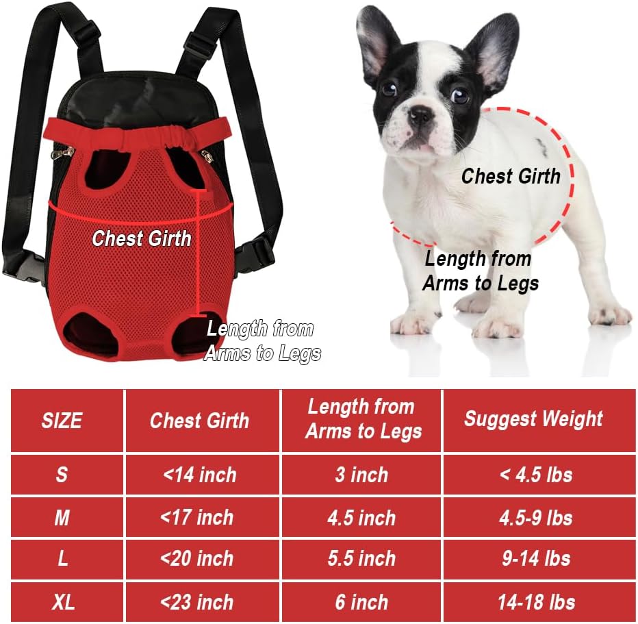 FEimaX Dog Carrier Backpack Pet Legs Out Front Cat Travel Bag, Adjustable Puppy Backpacks Carriers Hands-Free for Small Medium Dogs Cats Hiking Traveling Camping Daily Walking (Large, Red)