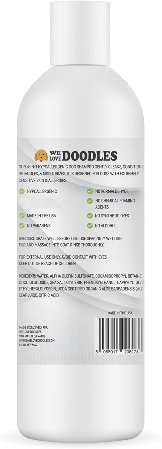 Hypoallergenic Dog Shampoo, Conditioner, and Detangler | Made in USA | Eco-Friendly Ingredients | Shampoo for Dogs with Sensitive Skin & Allergies | 16 OZ [We Love Doodles]
