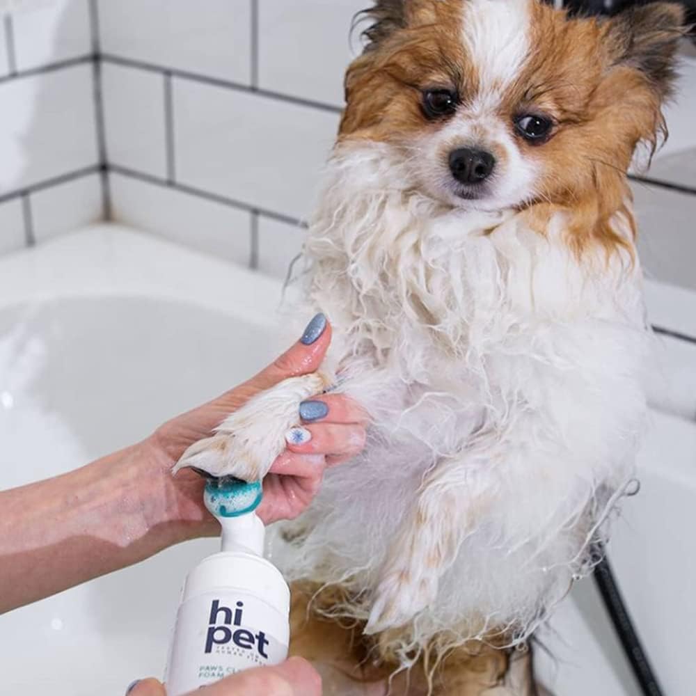 Hi Pet Dog Paw Cleaner Foam with Built-in Paw Scrubber Brush, Paw Cleaner for Dogs and Cats, Cat and Dog Paw Moisturizer, Effortless and Easy-to-Use Bottle Design Dog Feet Cleaner (Pack of 2)