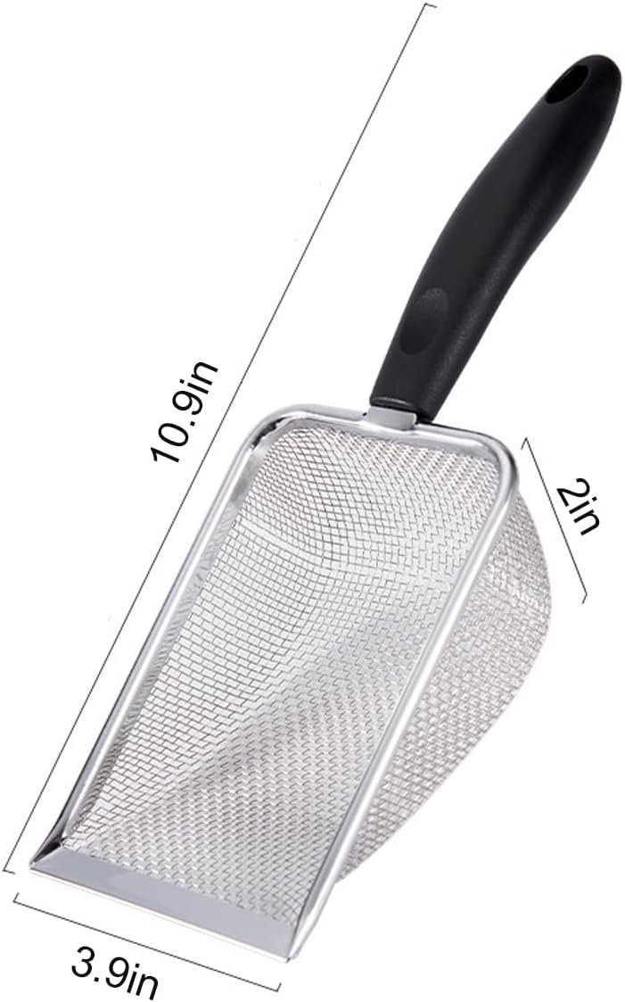 3PCS Cat Litter Scoop, Reptile Stainless Steel Fine Mesh,Litter Cleaner Corner Scoop Sand Sifter (Black-Green-Red)