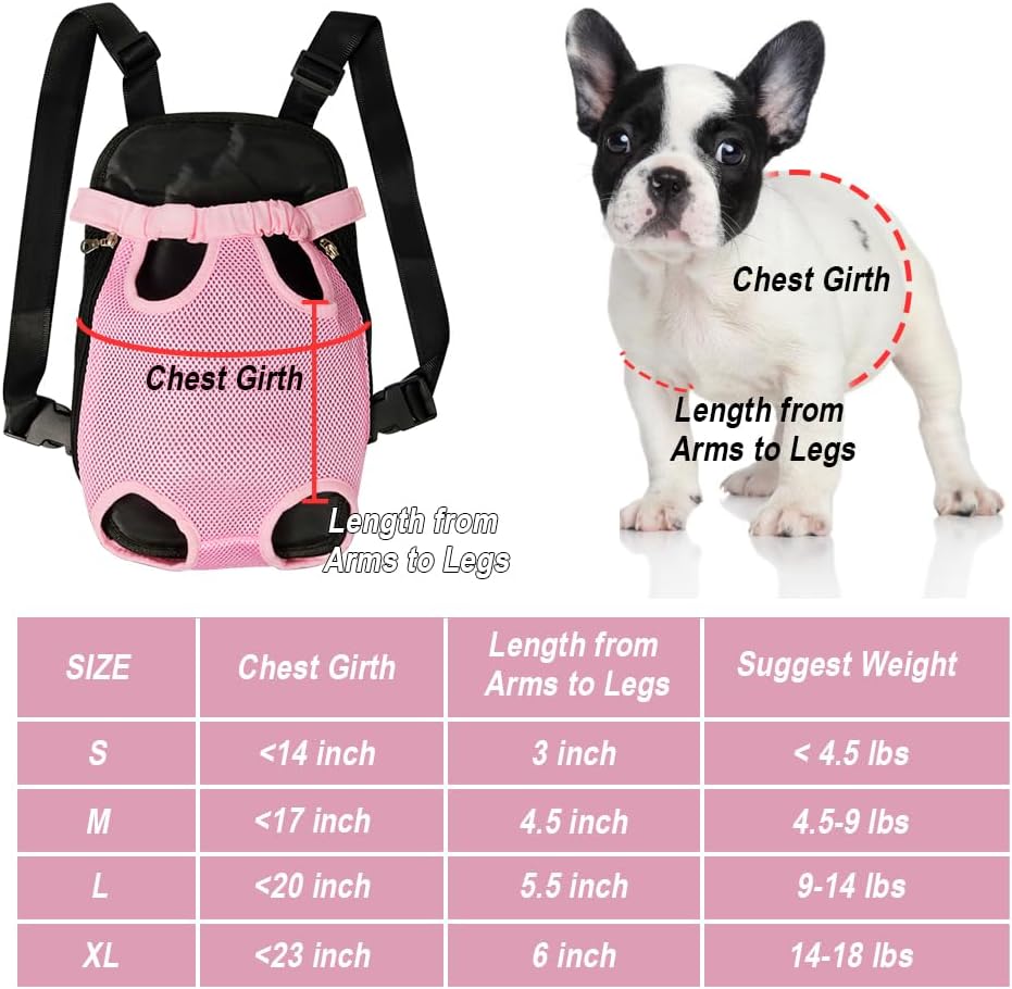 FEimaX Dog Carrier Backpack Pet Legs Out Front Cat Travel Bag, Adjustable Puppy Backpacks Carriers Hands-Free for Small Medium Dogs Cats Hiking Traveling Camping Daily Walking (Large, Pink)