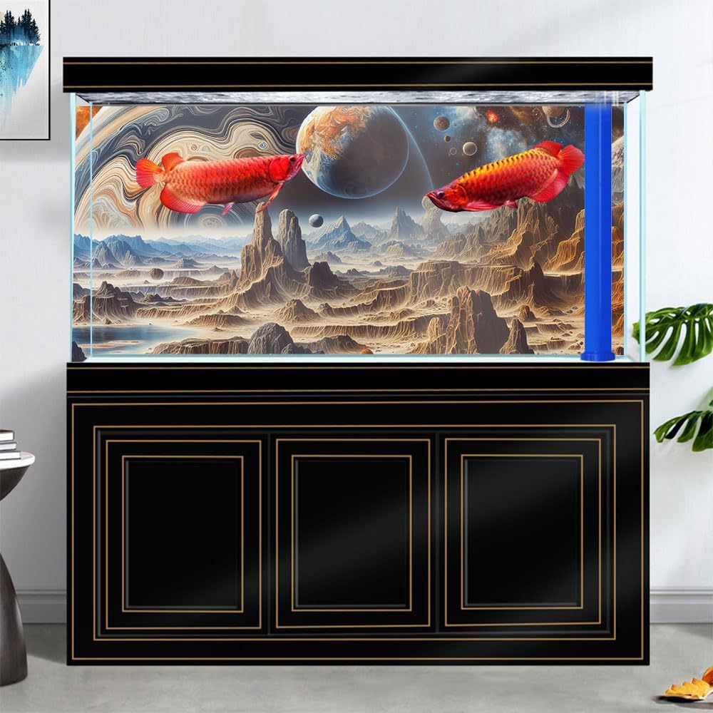 36X18IN Cosmic Spaceterrarium Background, Cool Parallel Space Themed Aquarium Reptile Habitat Background, Aquarium Background with 10EVA Double-Sided Tape