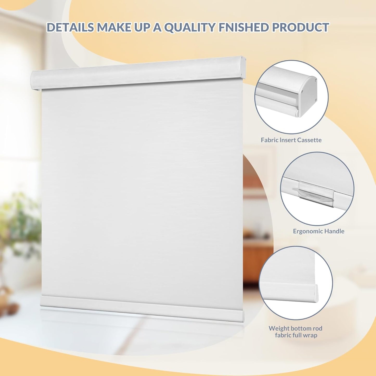 Boolegon Blackout Roller Shades for Windows,Cordless,Roller Blinds for Windows,Thermal Insulated Fabric UV Protection,Window Blinds Shades for Home,Office,Bedroom,Door,Blackout-Pure White,Custom Now