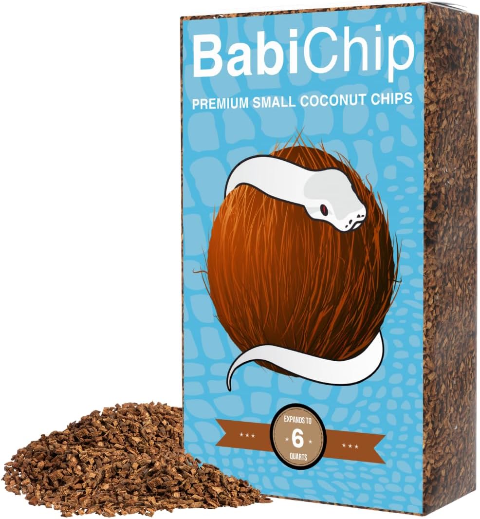 BabiChip Coconut Chip Substrate for Reptiles 6 Quart Loose Small Sized Coco Husk Chip Bedding for Ball Pythons, Other Snakes, Tortoises, Geckos, Frogs, or Lizard Terrarium Tanks