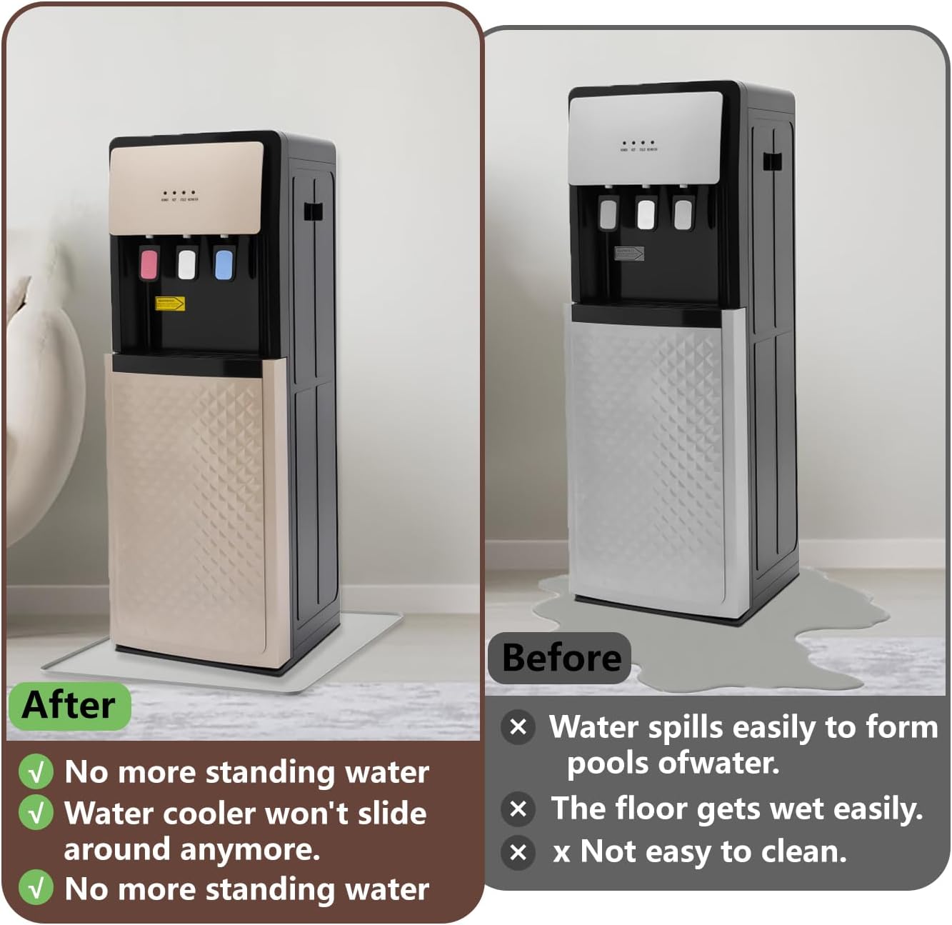 Waterproof Silicone Mat with Raised Edges 24x16 Inch, Water Cooler Mat & Countertop Protector for Hardwood Floors, Non-Slip Kitchen Appliance Pad for Pets Cats Dogs Feeding Bowls, Easy to Clean (Gray）