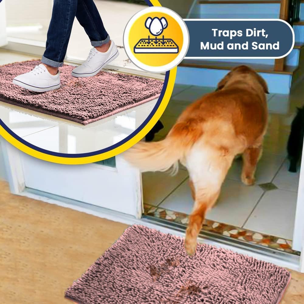 Muddy Mat® Original Dog Door Mat for Muddy Paws, Super Absorbent Microfiber, Non-Slip Washable Pet Rug, Quick Dry Chenille Entryway Carpet, Machine Washable Indoor Outdoor mat, Pink 35"x60"