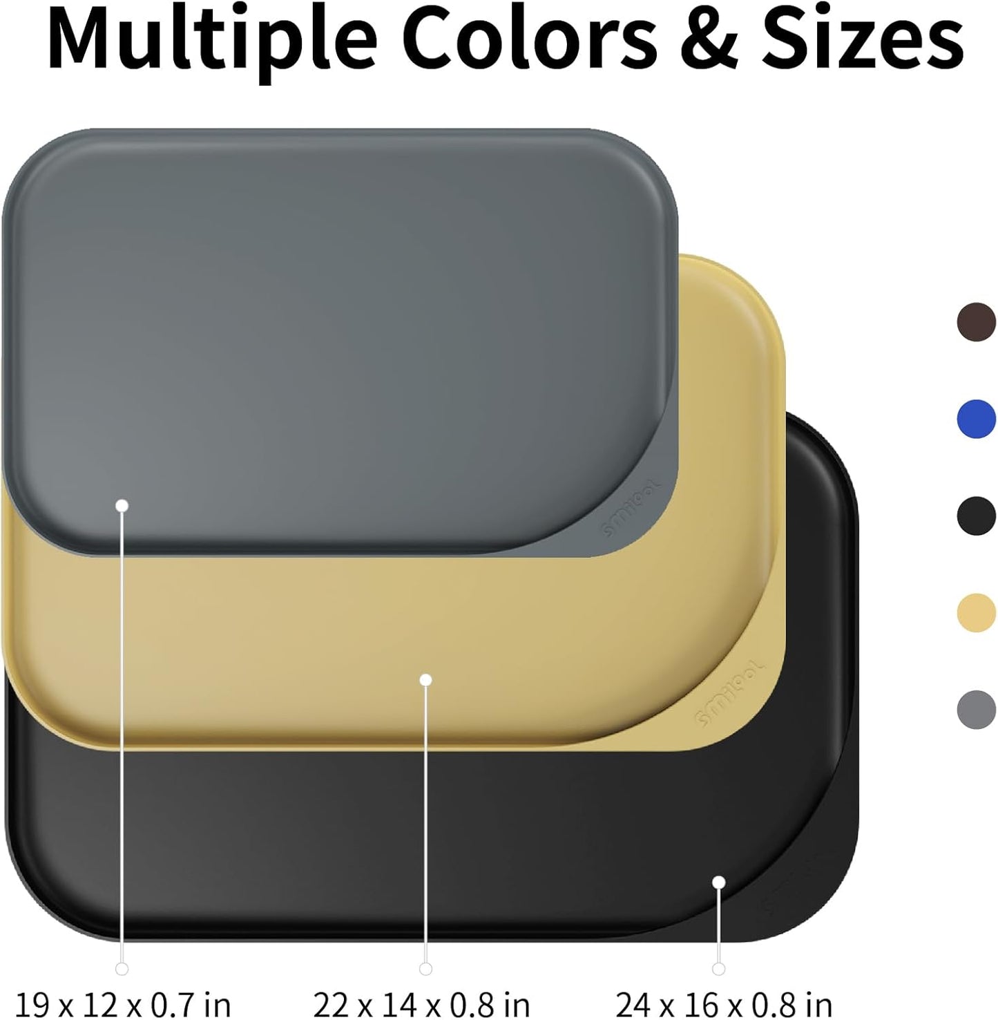 Silicone Pet Feeding Mat with Raised Edge & Residue Collection Pocket for Food and Water, Dog Bowl Mats, Cat Bowls Placemat with High Lip for Floor Waterproof, 19 x 12 x 0.7 Black