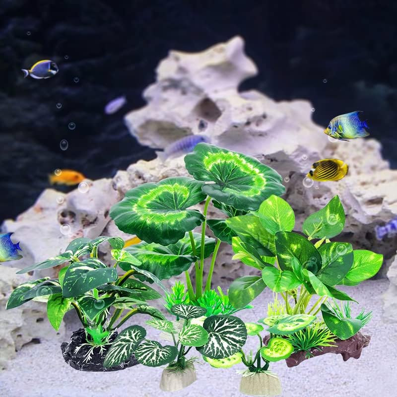 5Pack Tall Aquarium Plants - Reptile Habitat Plants Realistic Silk Fake Betta Fish Tank Decor for Terrarium Aquascaping