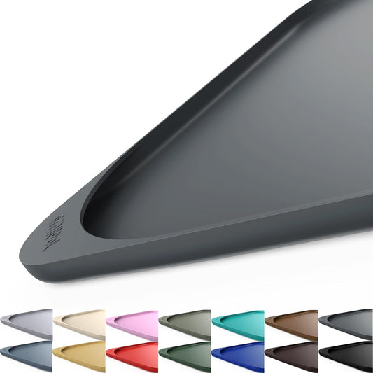 Silicone Pet Feeding Mat with Raised Edge & Residue Collection Pocket for Food and Water, Dog Bowl Mats, Cat Bowls Placemat with High Lip for Floor Waterproof, 24 x 16 x 0.8 Grey