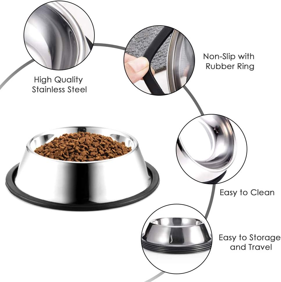 Stainless Steel Dog Bowls, 3.5 Cup/28oz Cat Bowl Water and Food with Rubber Base, Pet Bowls for Large Dogs, 2Pack
