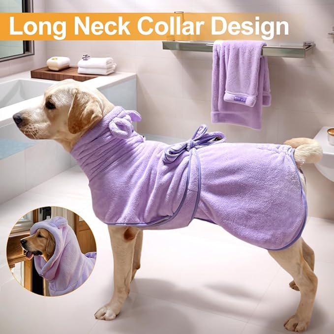Medium to Large Size Dog Bathrobe, Quick Drying Super Absorbent Used for After Bathing, Warm Dog Towels, Adjustable Hoodies and Belts for Pet Dogs Bath Clothes Products(Purple, 4XL)