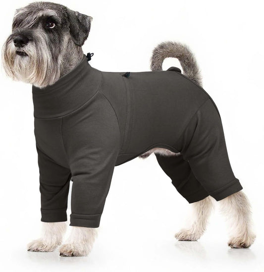 Dog Pajamas with Zipper Back, Adjustable Long Sleeve Pjs for Small Dogs, Anti-Licking Recovery Suit for Dogs After Surgery, Comfy Pet Onesie Outfit for Cocker Spaniel, French Bulldog, Grey M