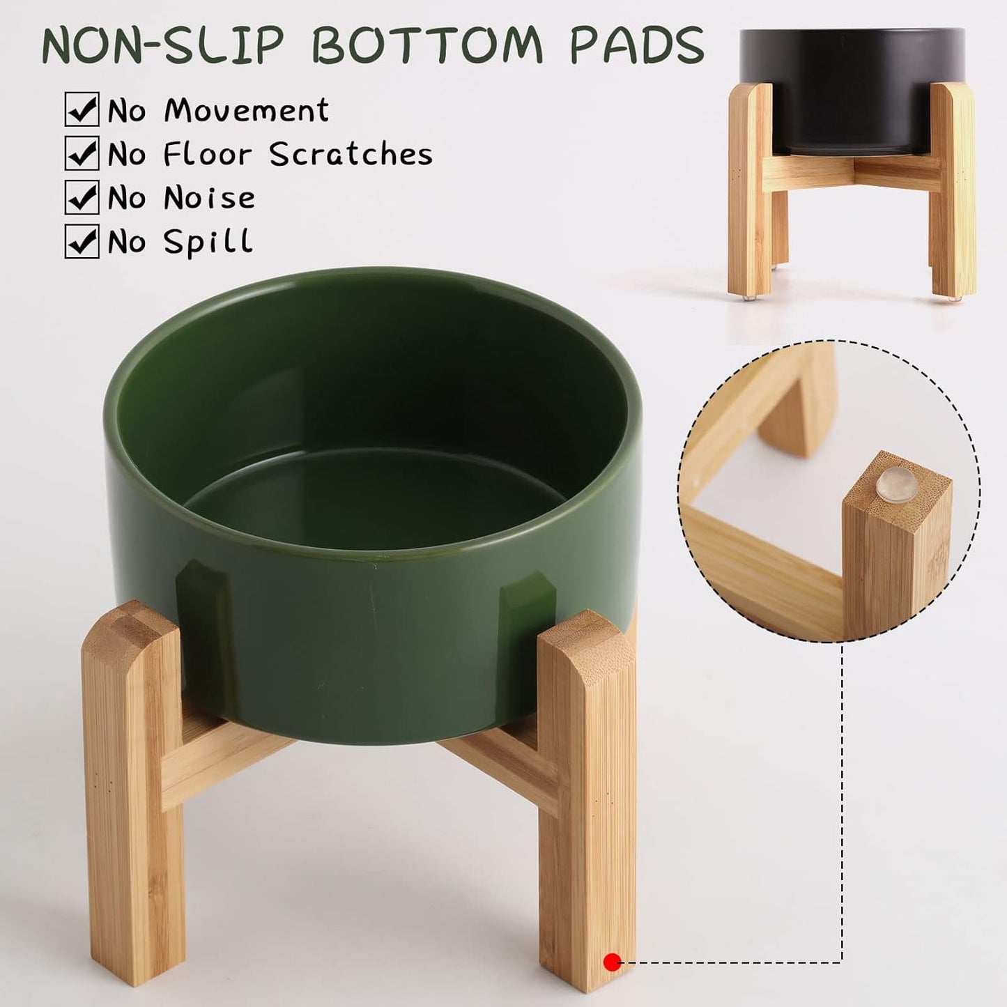 Petygooing Rust Green Elevated/Raised Ceramic Dog Bowl for Small Breeds, Dog Food Water Dish with Stand,Pet Feeding Bowl with Anti Slip Rubber for Cats and Small Dogs Puppy 13.5 OZ (5.1In / 1.7 Cups)