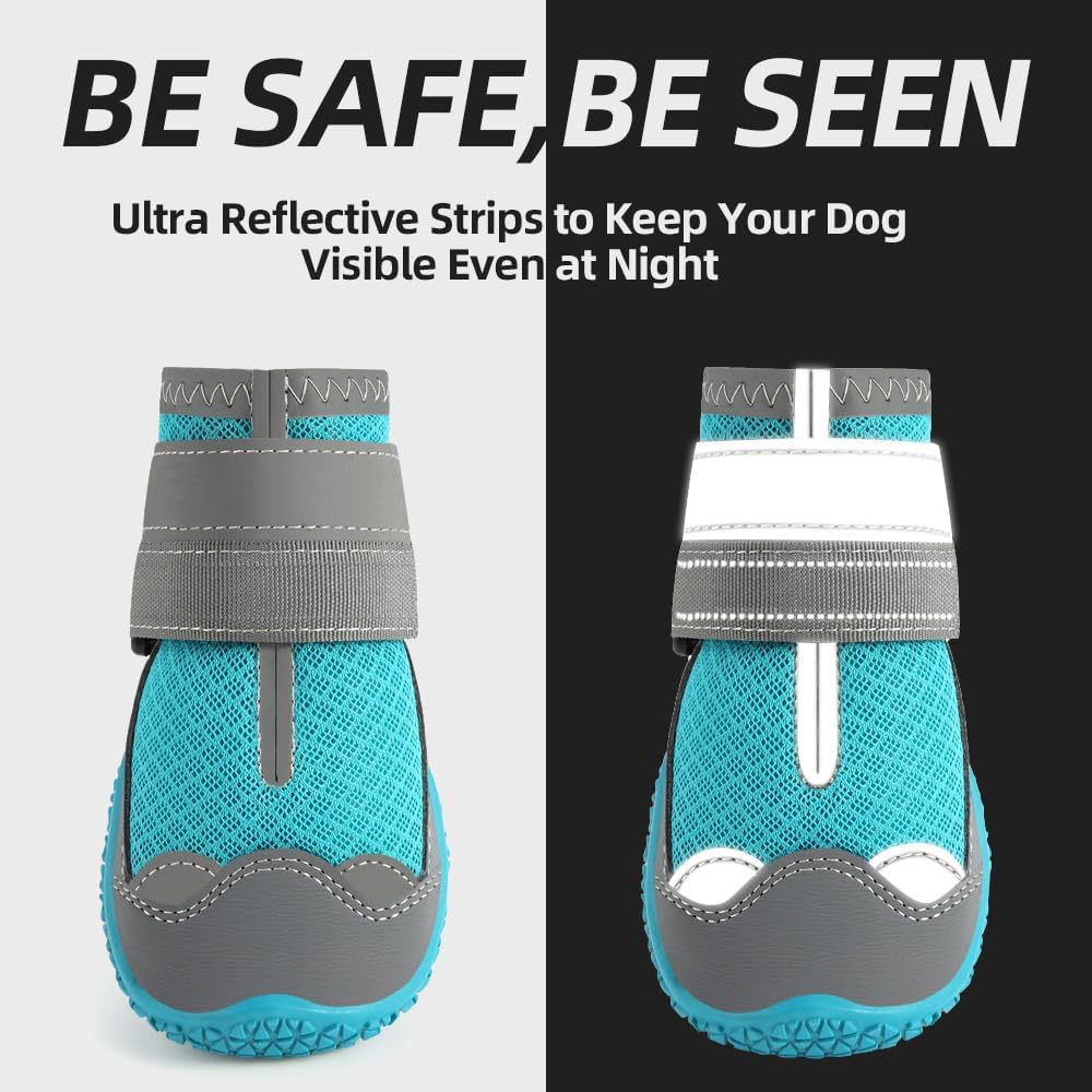 Dog Shoes for Large Dogs, Medium Dog Boots & Paw Protectors for Hardwood Floors, Outdoor Dog Booties for Hot Pavement Winter Snow Hiking, Breathable Dog Shoes with Reflective Strips Size 5