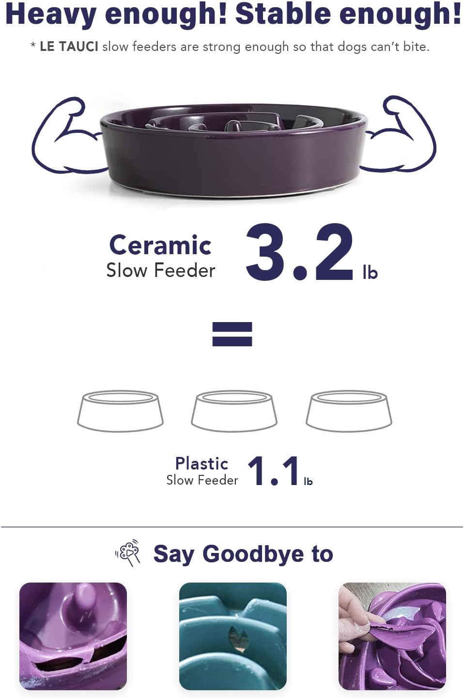 LE TAUCI Dog Bowls Slow Feeder Ceramic, 1.5 Cup Slow Feeding Bowl for Small and Medium Breed, Puzzle Dog Food Bowl for Fast Eater, Maze Purple