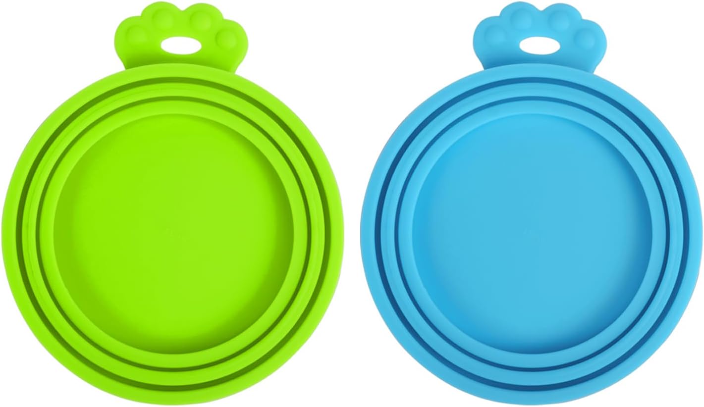 PetBonus 2 Pack Silicone Pet Can Cover Lids, Universal Size for Dog Cat Food, 1 fit 3 Standard Size Can Tops, BPA Free Dishwasher Safe (Blue, Green)