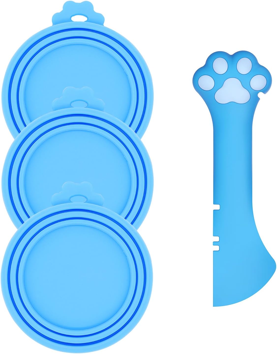 Pet Can Opener & 3 Pcs Cat Food Can Lids | Universal BPA Free Silicone Can Covers & Multi-Function Wet Food Spoon for Cat and Dog Food(Blue)