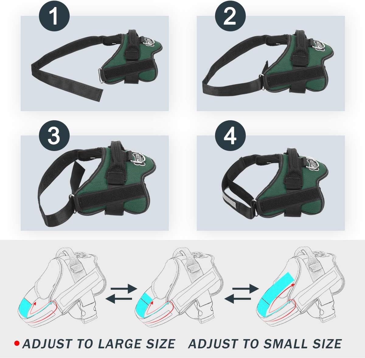 Bolux Dog Harness, No-Pull Reflective Dog Vest, Breathable Adjustable Pet Harness with Handle for Outdoor Walking - No More Pulling, Tugging or Choking (Dark Green, S)