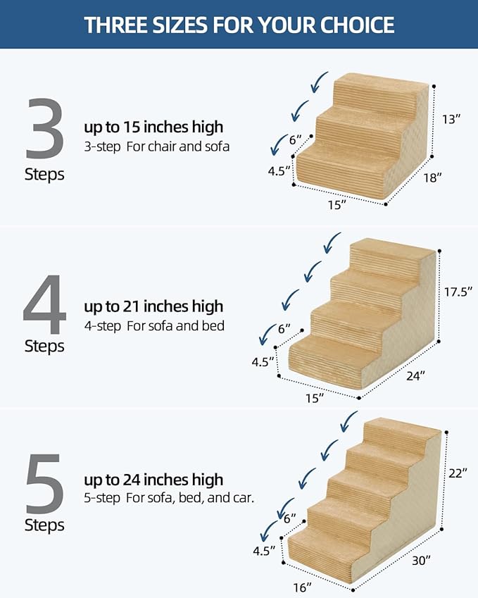 Dog Stairs for Small Dogs,13" H,3-Step Dog Steps for Bed and Couch with High Density Foam,Non-Slip Pet Steps for Doggy and Cat,Pet Stairs with a Washable Cover,Khaki