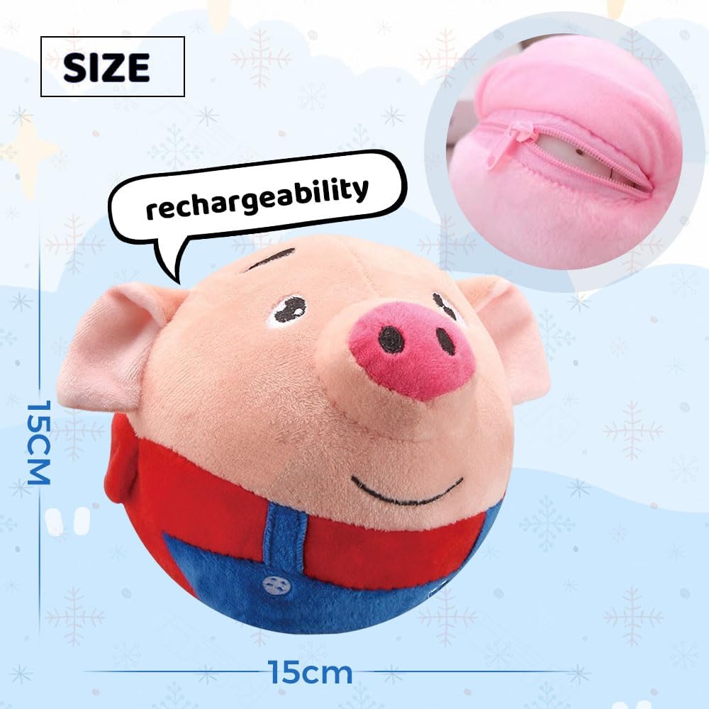 Upgrade Active Moving Pet Plush Toy, Squeaky Interactive Dog Ball for Boredom, Bouncing Plush Toy, Pig Sound Electronic Pet Toy (Lion)