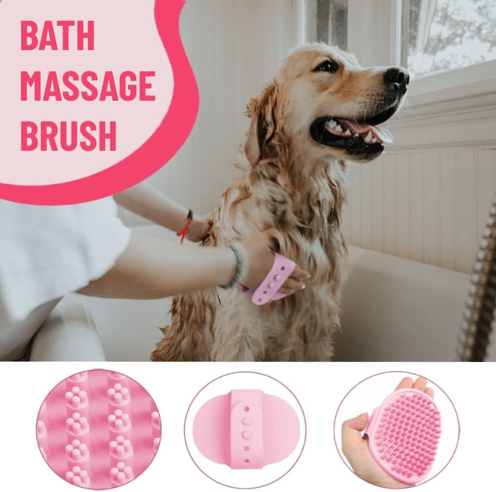 Dog Grooming Kit - Deshedding Brush for Short Hair, Slicker Brush, Flea Comb, Puppy Brush Set in Pink