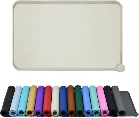 Waterproof Pet Feeding Mat with High Raised Edges, Heavier and Thicker Placemats for Cat Dog Water Bowl with BPA Free, Dogs Cats Food Mats for Messy Drinkers to Prevent Spill and Protect Floors
