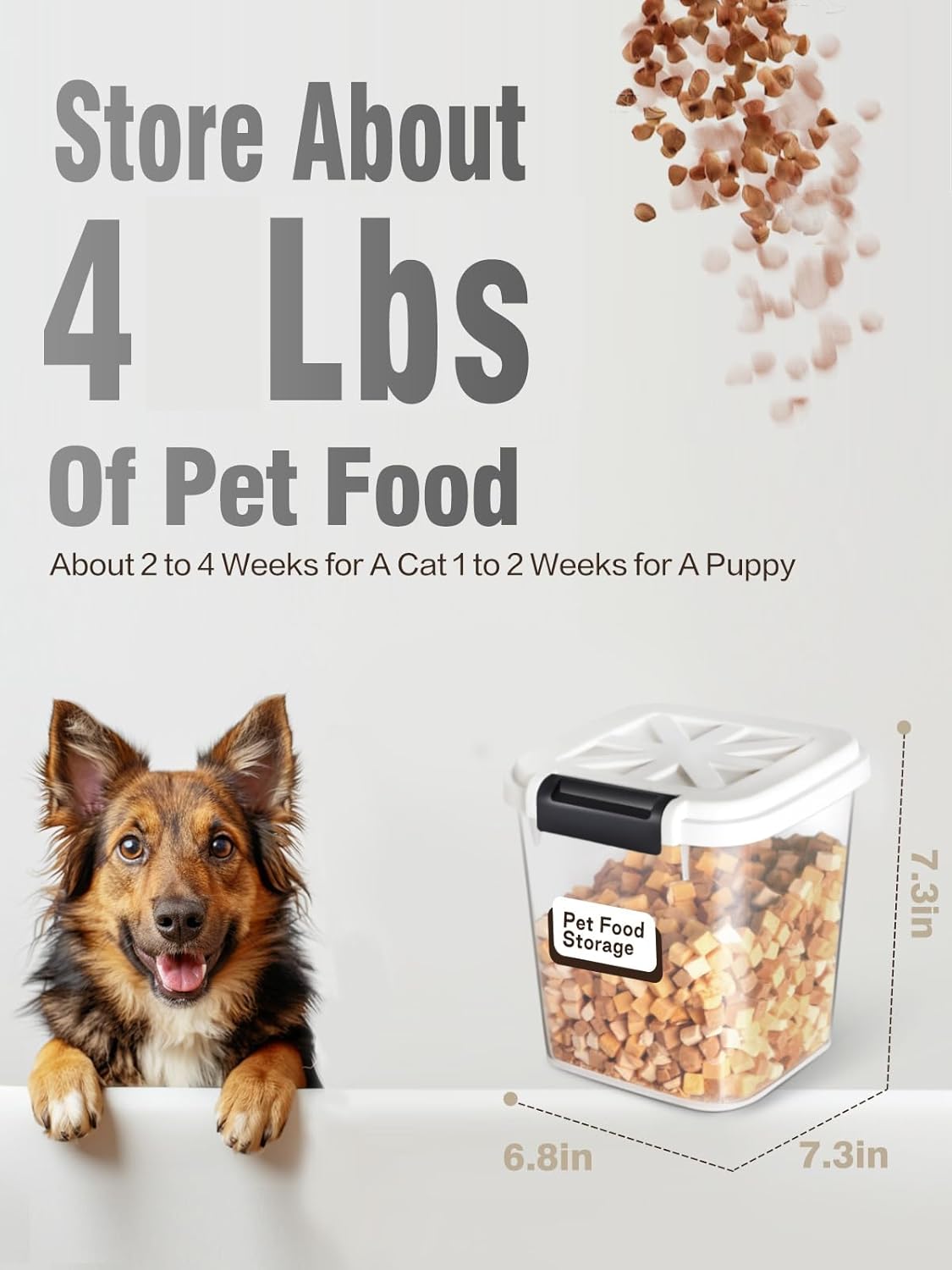 Airtight Dog Food Storage Container 20 lbs, Pet Food Storage Bin with Lid 4 lbs & 6 lbs & 10 lbs, 3 Pack, Cat Treat Container, Stackable, 3 Measuring Cup, Save Space,White
