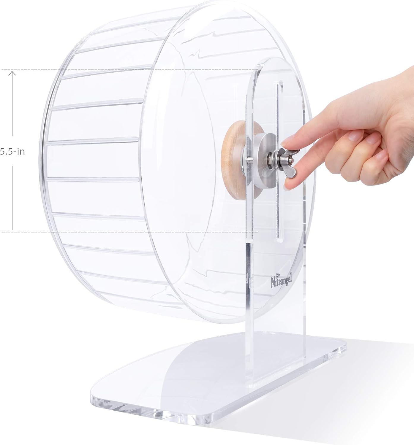 Niteangel Super-Silent Hamster Exercise Wheels: - Quiet Spinner Hamster Running Wheels with Adjustable Stand for Hamsters Gerbils Mice Or Other Small Animals (L, Transparent)