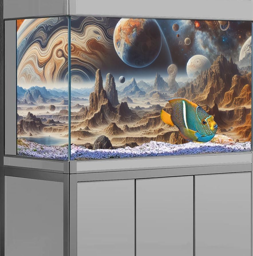 24X12IN Cosmic Spaceterrarium Background, Cool Parallel Space Themed Aquarium Reptile Habitat Background, Aquarium Background with 10EVA Double-Sided Tape