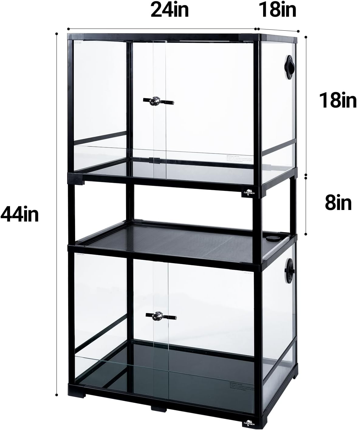 Double Stacked Reptile Tank, 24" x 18" x 44" Tall Reptiles Terrarium, Front Opening, Full Vision, Knock Down, 2 Pack 34 Gallon Glass Cage for Reptile, Bearded Dragon, Lizard, Snake, Gecko