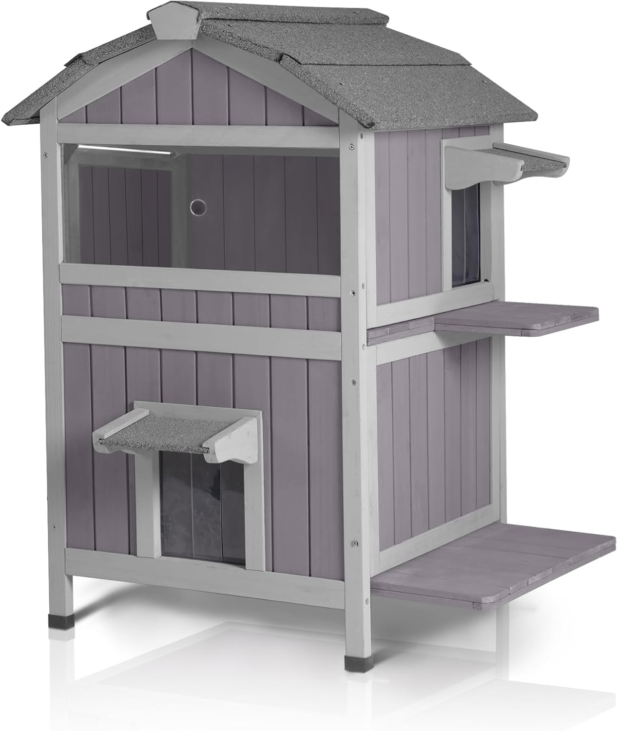 GUTINNEEN Outdoor Cat House Weatherproof Feral Cat Shelter with Escape Doors - 2-Story（AIR94）