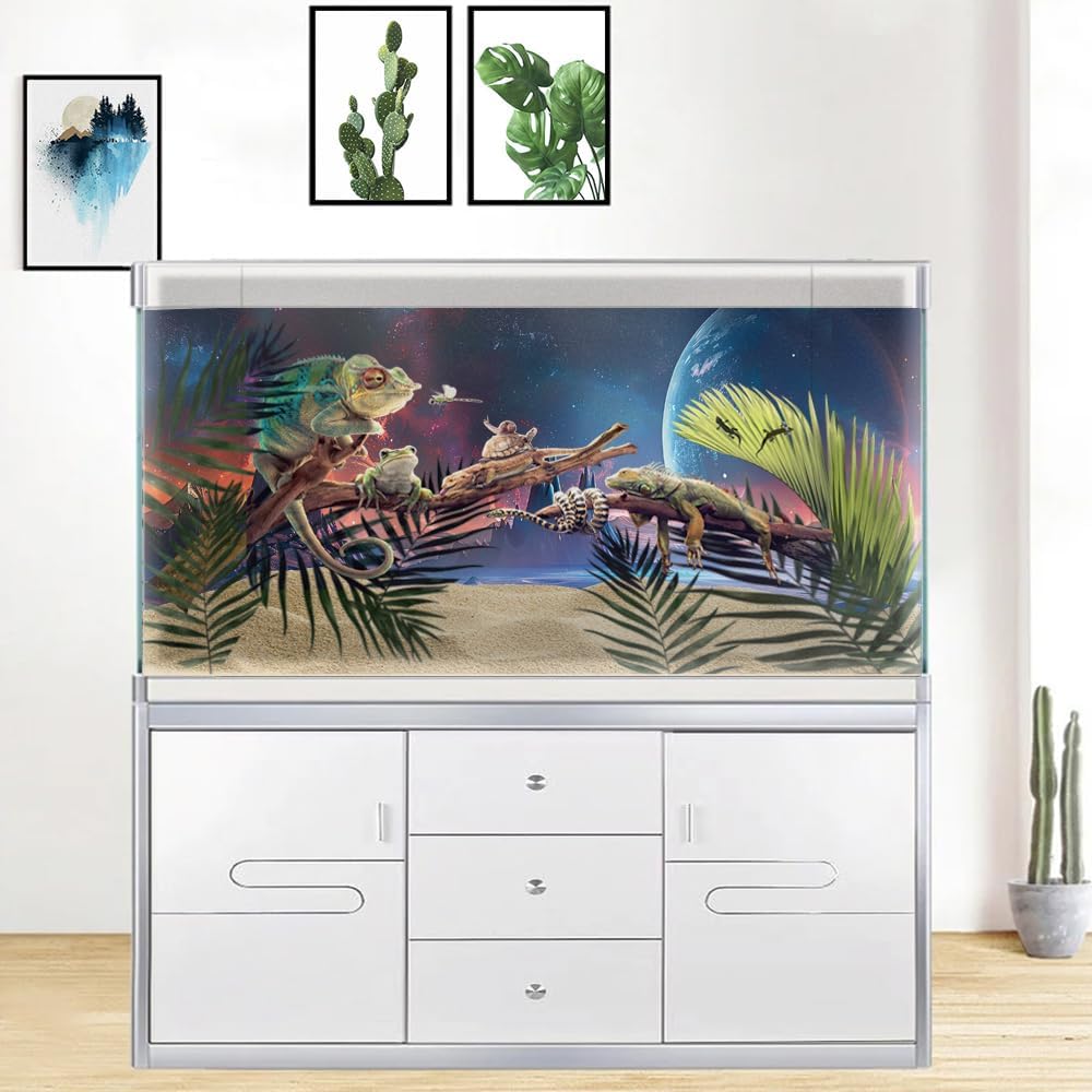 Scarlet Cosmic Aquarium Background,Cool Galaxy Parallel Space Themed Fish Tank Background, Tropical Desert Terrarium Background 30X18IN with 8 EVA Double-Sided Tape