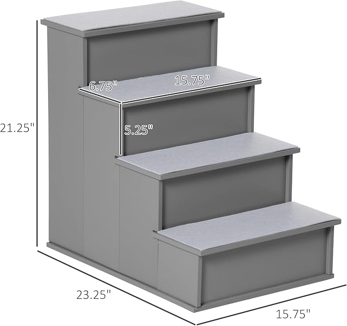 PawHut Pet Stairs, Small Pet Steps with Cushioned Removable Covering for Dogs and Cats Up to 22 Lbs., Grey