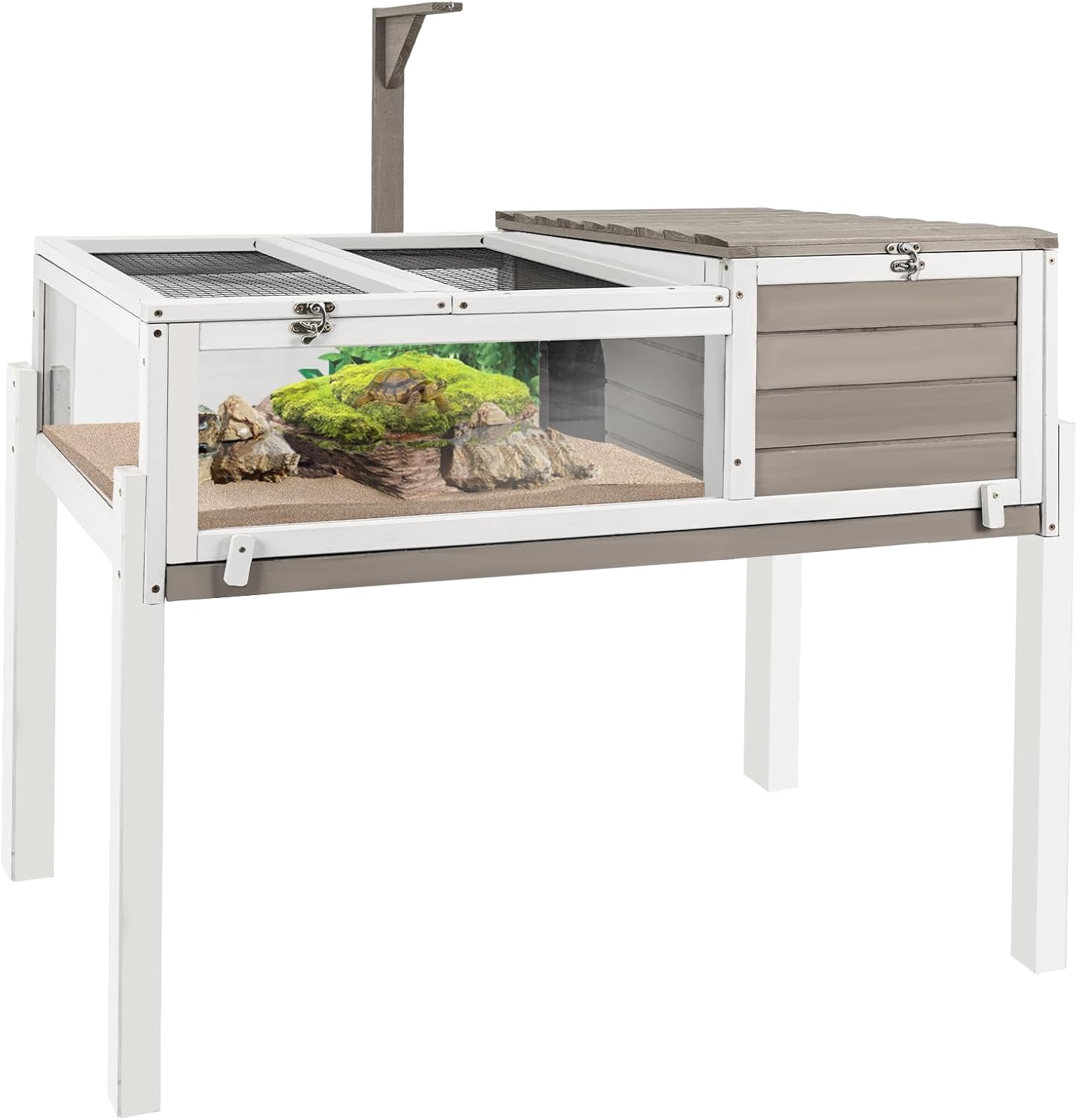 Tortoise Habitat Large Wooden Tortoise Enclosure Habitat with No-Leaking Tray Indoor & Outdoor, Reptile Cage for Small Animals TOR03-Grey