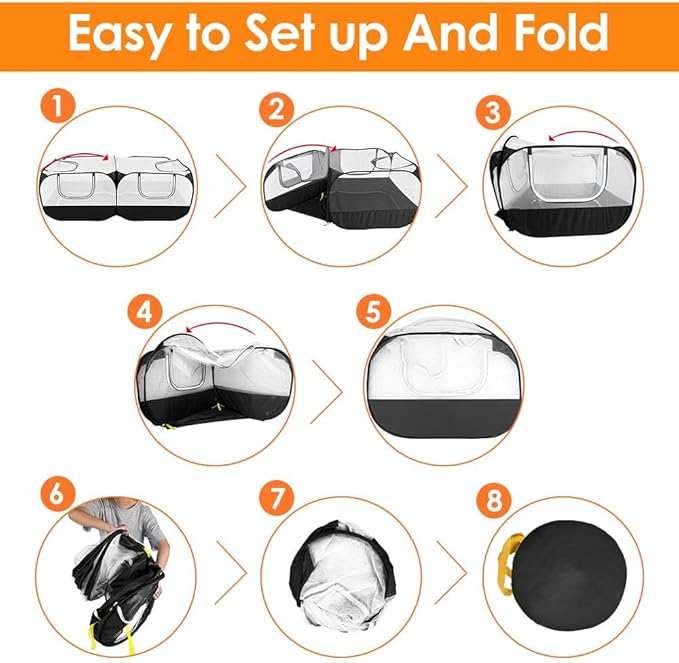 Lukovee Small Animals Playpen, Chicken Pen with Escape-Proof Detachable Bottom & 4 Zipper Doors, Breathable Foldable Portable Large Chicken Run Coop for Puppy Duck Kitten Rabbits Outdoor Yard (Black)