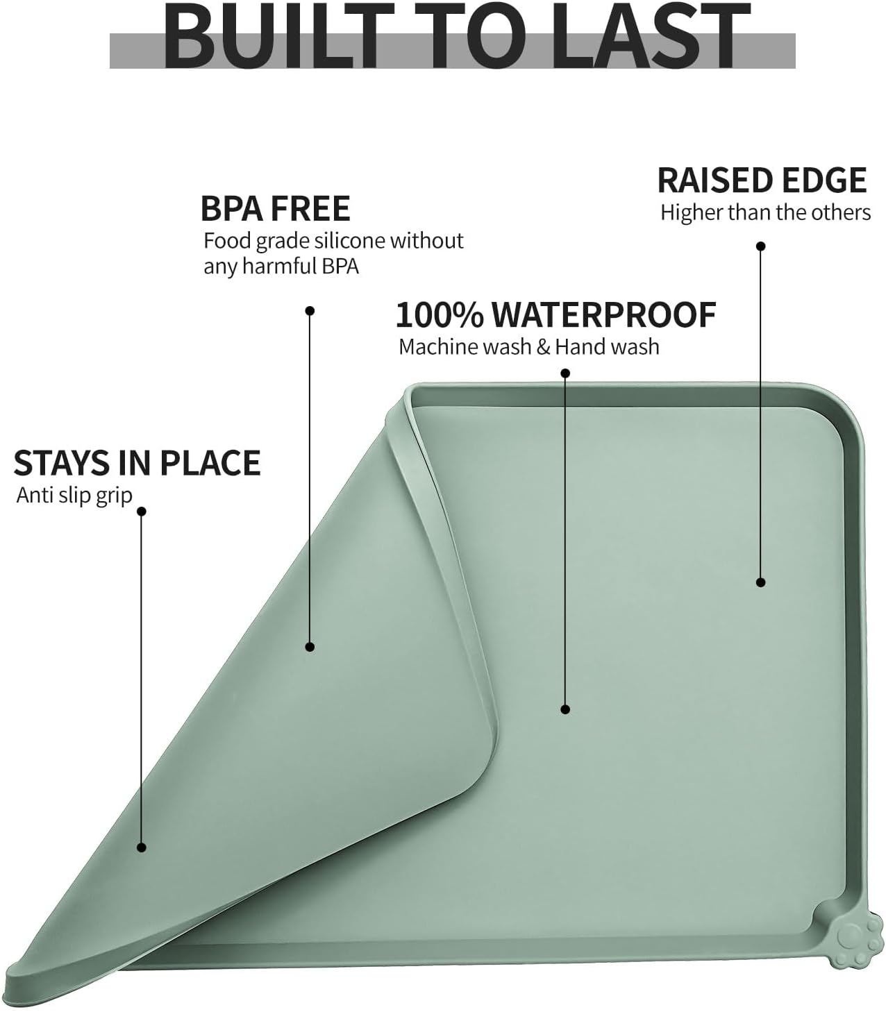 Waterproof Pet Feeding Mat with High Raised Edges, Heavier and Thicker Placemats for Cat Dog Water Bowl with BPA Free, Dogs Cats Food Mats for Messy Drinkers to Prevent Spill and Protect Floors