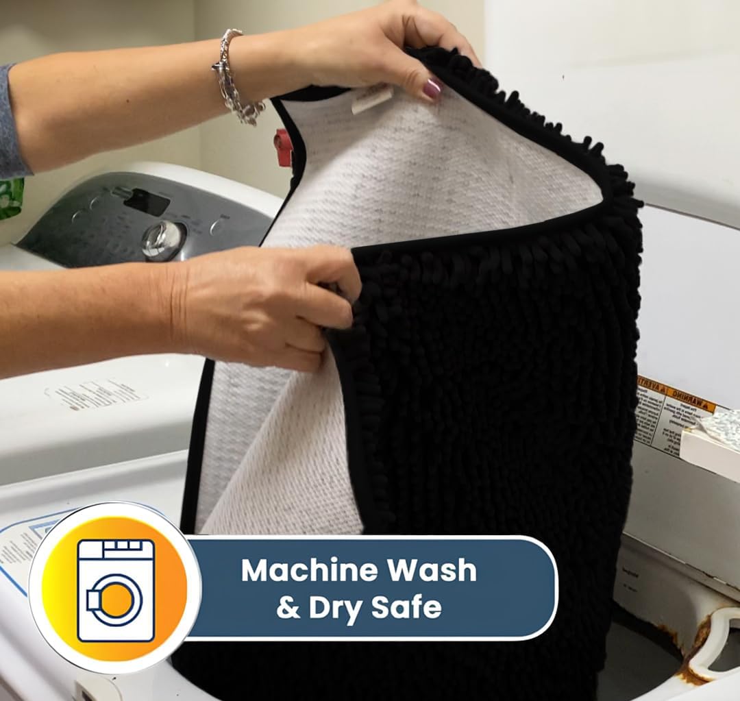 Muddy Mat® Shown on TV – Super Absorbent Microfiber Dog Door Mat for Muddy Paws, Non-Slip Washable Pet Rug, Quick Dry Chenille Entryway Carpet, Machine Washable Indoor Outdoor mat, Black 30"x19"