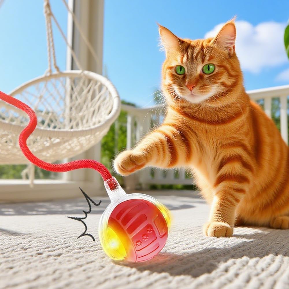 2026 New Interactive Pet Toy Ball, Smart Interactive Toy Ball for Cats & Dogs, Electric Rolling Pet Toy Ball, Rechargeable Interactive Cat Toys for Bored Indoor Cats Kittens to Keep Busy (Red)