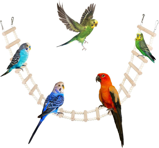 SIMENA Wooden Climbing Ladder for Birds & Hamsters, Interactive Swing & Ladder Toys for Small Pets – Ideal for Hamsters, Birds, Parrots, Squirrels, and Sugar Gliders (20 ladders, 43")