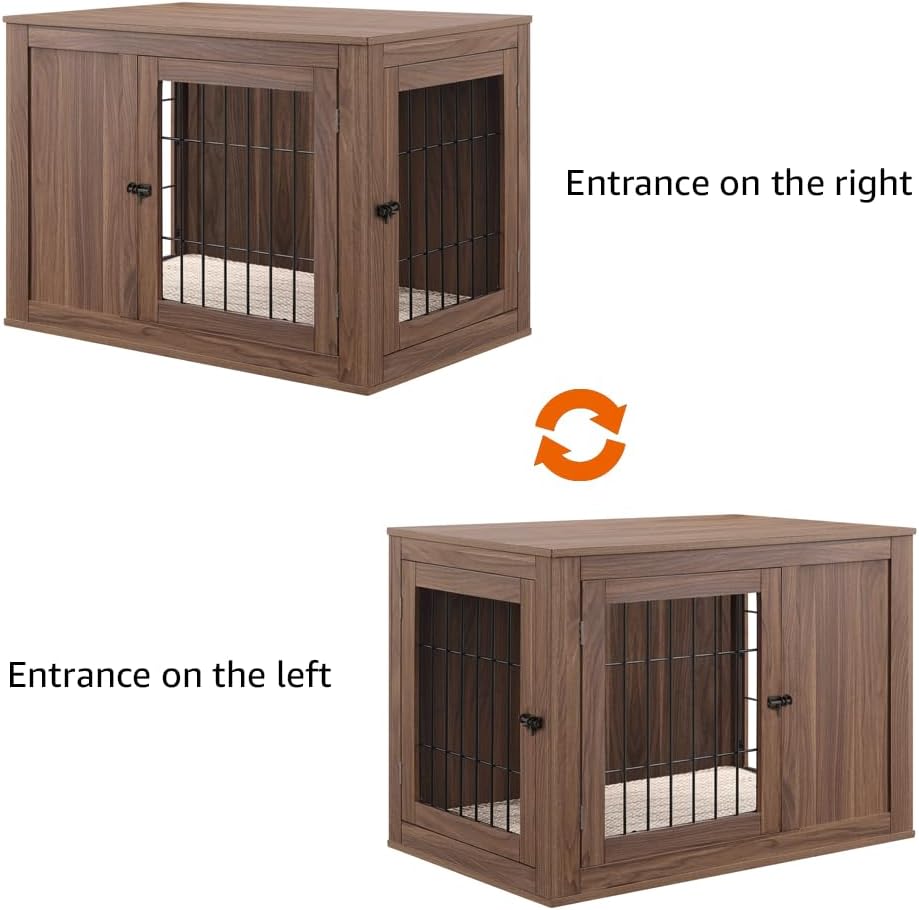 unipaws 30 Inch Furniture Style Dog Crate, Indoor Aesthetic Puppy Kennel with Door, Modern Decorative Wood Wire Pet House Dog Cage, Pretty Cute End Side Table Nightstand, Walnut