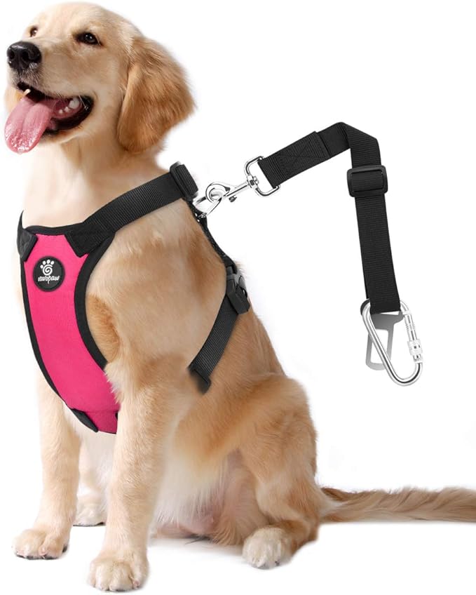 Dog Seat Belt, Safety Vest Dog Car Harness with Adjustable Buckle Dog Seat Belt for Vehicle Nylon Pet Safety Seat Belts Heavy Duty(L, Magenta)
