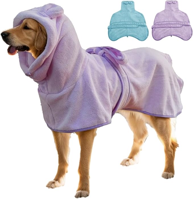 Microfiber Dog Bathrobe Towel Super Absorbent Dog Quick Dry Bathrobe for Puppies, Suitable for Medium and Large Dogs (Purple, XL)