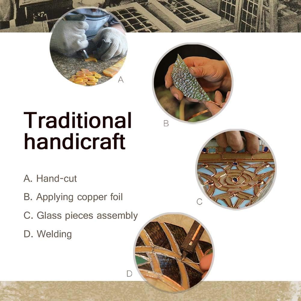 Bieye W10058 Rose Flower Tiffany Style Stained Glass Window Panel with Chain, 16-inch Wide