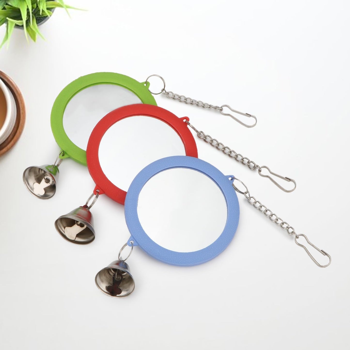 Hypeety Pet Bird Mirror with Bell Interactive Parrot Toy Bird Cage Mirror for Cockatiel Parakeets Canaries Budgie (Blue)