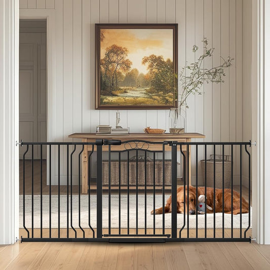 62.5"-71.6" Extra Wide Baby Gate for Doorways No Drill, Pressure Mounted Dog Gate Indoor, Walk Thru Pet Gate for Cat Dog Child,Pet Gates for The House Doorway Black