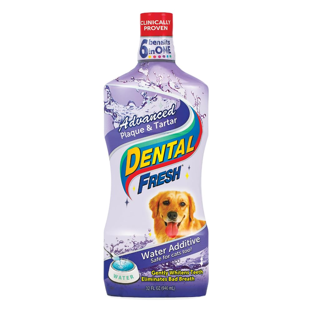 Dental Fresh Advanced Plaque and Tartar Water Additive, 32oz – Dog Teeth Cleaning Formula to Freshen Breath and Improve Cat & Dog Dental Care