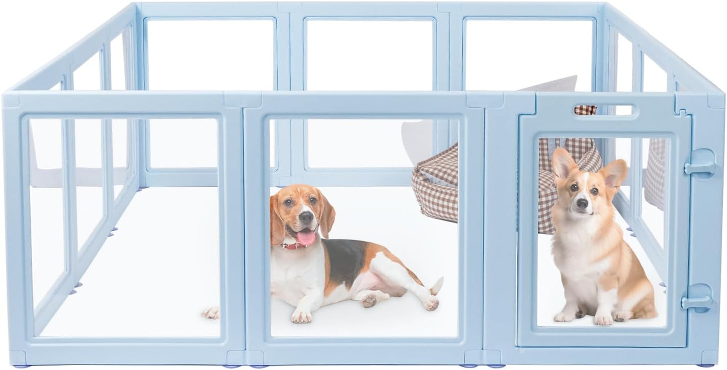 Clear Acrylic Dog Playpen,Transparent DIY Dog Pen,Easy Assembly and Disassembly,Indoor and Outdoor Use,Simple Cleansing Fence (Sky Blue, 60CM, 12 Panel)